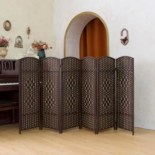 Compact 6 Panel Short Room Divider, 47.2 Inch Tall Double-Sided Rattan Folding Privacy Screen for Home & Office,Dark Brown - Image 4