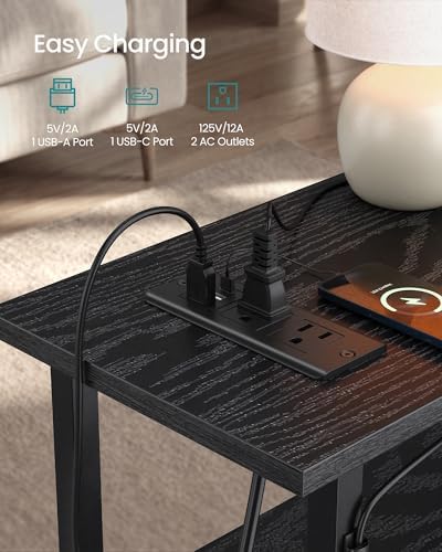 SONGMICS Side Table with LED Light, Narrow End Table with 2 Fabric Drawers - Image 5