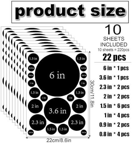 220 PCS Modern Minimal Black Peel & Stick Vinyl Polka Dot Wall Decal Set | 10 sheets circle wall stickers, 8 sizes (6–0.8 in), wall decor for kids room, nursery, classroom, playroom & diy spaces - Image 2
