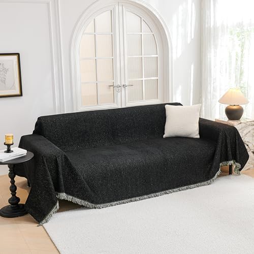 MYSKY HOME Oversized Couch Cover Sofa Covers Couch Covers for 3 Cushion Couch Sofa Pet Friendly L Shaped Couch Cover Sectional Couch Covers Non Slip Furniture Protector for Kids, Dogs, 91"x150", Black by MYSKYHOME