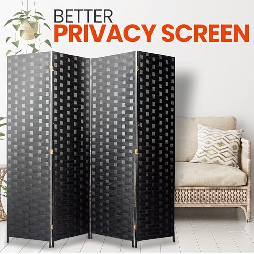 SereneLife 4-Panel Folding Room Divider, Woven Fiber Privacy Screen, Portable Partition for Room Separation, Lightweight Decorative Screen for Living Room, Office, Porch, and Dressing Area, 71” x 18” - Image 4
