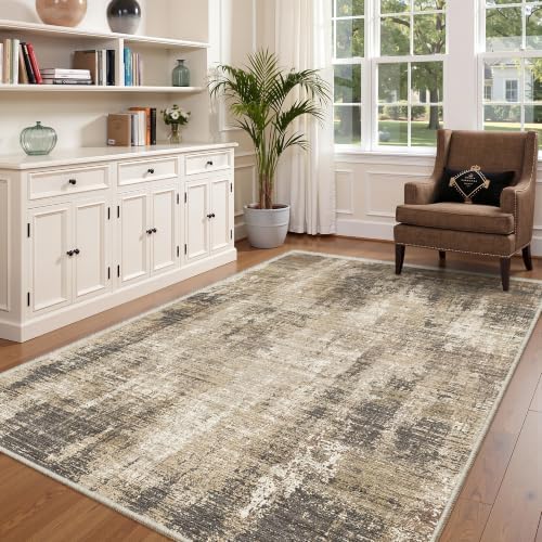 Valenrug Washable Rugs 5x7, Abstract Large Area Rugs for Living Room, Taupe - Image 3