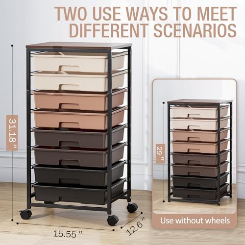 TOOLF Rolling Storage Cart with 8 Drawers,Brown - Image 3