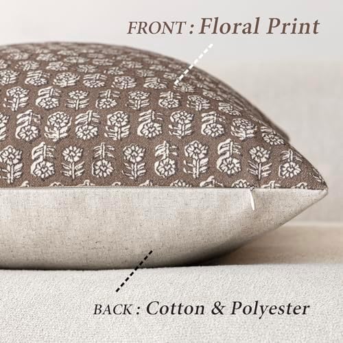 Foindtower Decorative Floral Print Throw Pillow Covers 18×18 Inch,Brown - Image 2