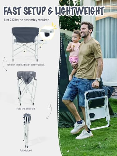 EVER ADVANCED Kids Directors Chair with Side Table, Padded Kids Folding Camping Chair Outdoor with Safety Lock, Lightweight Portable Camp Chairs for Beach, Balcony, Patio, Supports 150lbs, Grey - Image 7