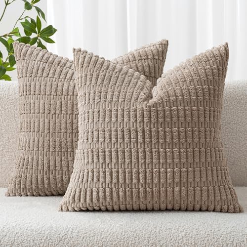 MIULEE Corduroy Decorative Throw Pillow Covers 20x20 Light Brown Pack of 2 by MIULEE