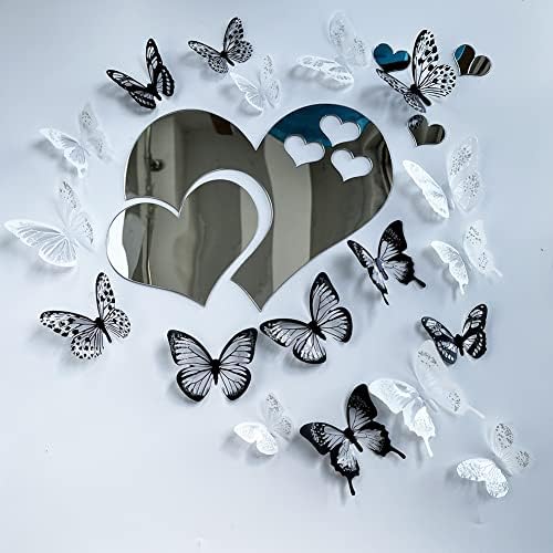 3D Crystal Butterfly and Acrylic Mirror Hearts Wall Stickers with Adhesive Art Decal Satin Paper Baby Kids Bedroom Home DIY Decor Removable Stickers (36 Butterfly and Silver Heart) by Unknown