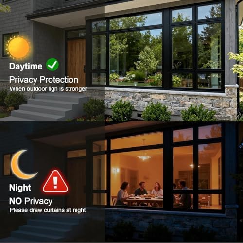 One Way Window Privacy Film Sun Heat Blocking, Reflective Mirror for Glass Windows Cover, Static Cling, Removable, Anti-UV, Anti-Glare Window Tint for Home, Silver, 35.4 Inch * 157.4 Inch - Image 5