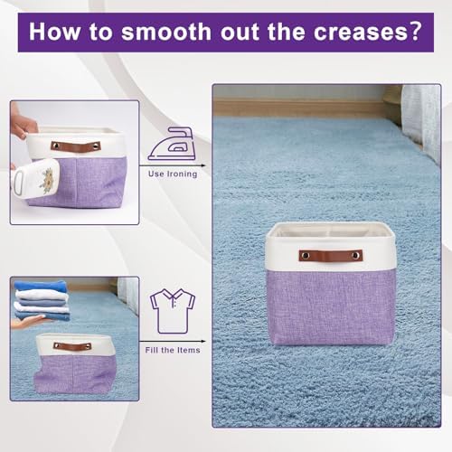 Bagnizer Storage Bins Large Fabric Storage Baskets for Shelves 3 Pack, Decorative Linen Closet Baskets with Handles for Organizing, Shelf, Clothes, Home, Office, 15x11x9.5Inches (Purple&White) - Image 6