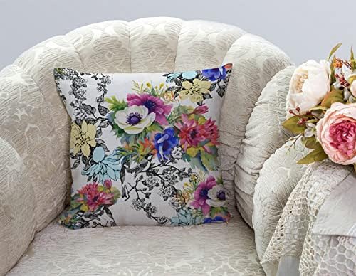 TSSOHU Throw Pillow Cover Vivid Colorful Garden Print Blossoming Wildflowers Birds Leaves Branches Decorative Throw Pillow Case Square 18" x 18" Home Couch Bed Pillowcase - Image 2