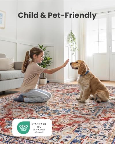 AMADA HOMEFURNISHING 8x10 Washable Area Rug, Low-Profile Large Area Rug with Non-Slip Backing & Durable Edge Binding, Vintage Large Rugs for Living Room, Bedroom, Dinning Room - Image 5