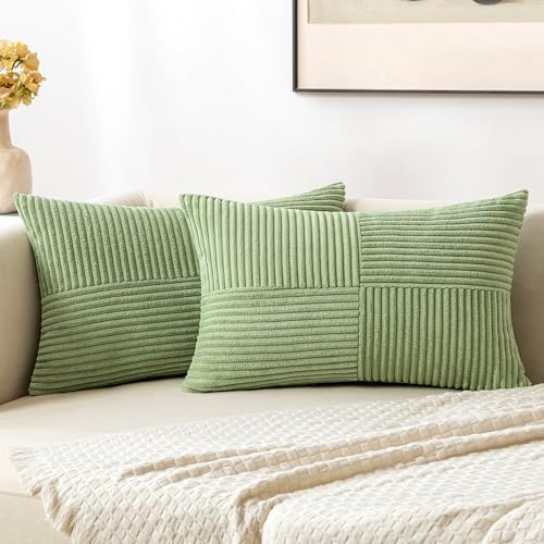 MIULEE Sage Green Decorative Lumbar Throw Pillow Covers 12x20 Inch 2 Pack by MIULEE