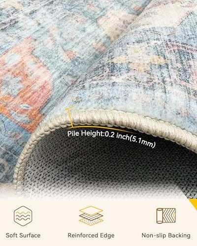 RELEANY Washable Area Rug, 4'x6', Blue/Orange/Red - Image 4