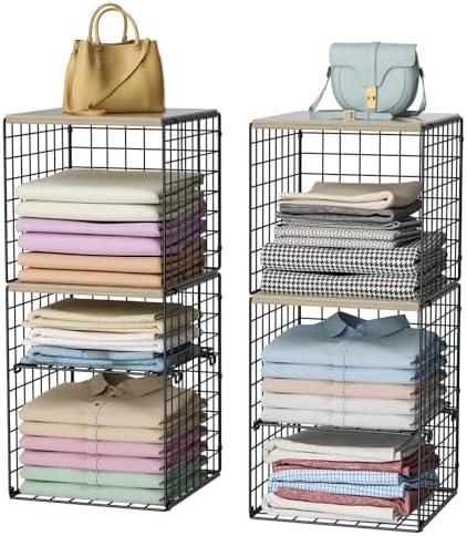 2 Pack Closet Organizer System, Extra Tall Stackable Closet Shelves by Hencawima