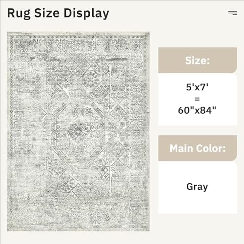 Soalmost 5x7 Area Rugs Light Gray Washable Trendy Faded Style Floral Rugs - Image 3