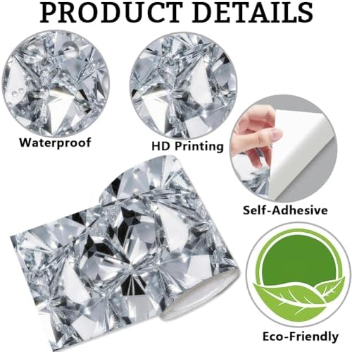 Diamond Wallpaper Border Peel and Stick 196.9 x 3.9 Inch Wall Border Trim Crystals PVC Decorative Molding Stickers Mirror Frame Trims for Bathroom Kitchen Backsplash Hotel Home Decorations - Image 6
