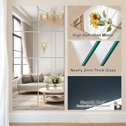 Vlush Full Length Wall & Tiles 10.2'' x 10.2'' x 8PCS Full Body Mirror, Full Length Mirror Wall Mounted Mirrors Decorative for Home Gym, Door, Bedroom & Bathroom - Image 3