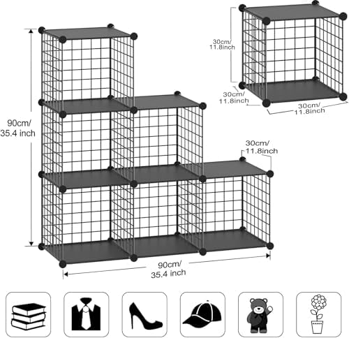 Wire Cube Storage Organizer, Metal Storage Shelves Bookshelf, Stackable Modular Closet Organizer for Bedroom Living Room, Office,Storage Shelves（6-Cube，Black） - Image 3