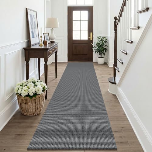 KOZYFLY Cotton Runners Rugs for Hallway 2.5'x10', Washable Runner Rug, Woven Non Slip Kitchen Runner, Braided Entryway Rug, Floor Carpet for Entry, Aisle, Hall, Grey/Dark Grey by KOZYFLY