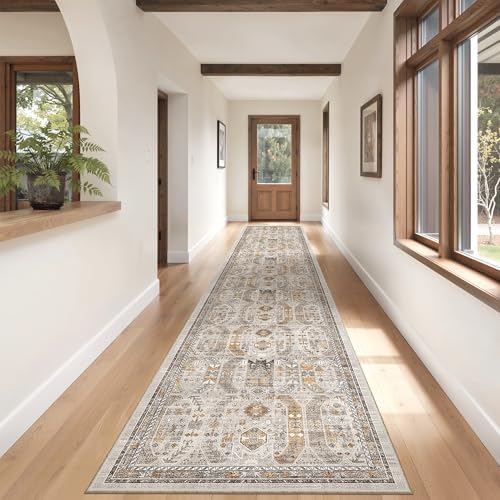 Madane Hallway Runner Rug 2'6''x14' Kitchen Runners Vintage, Brown/Gold - Image 4