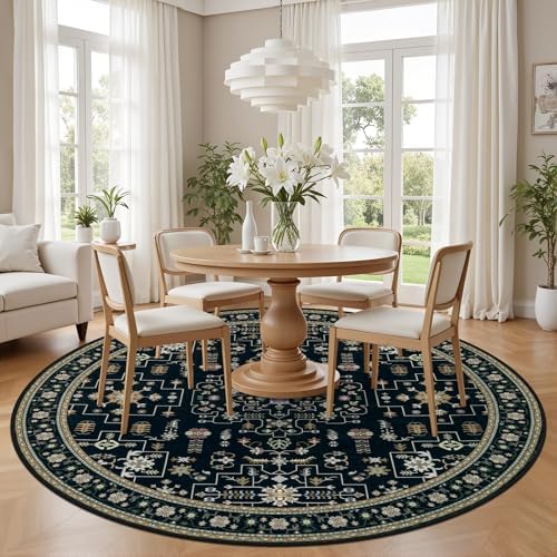 Round Area Rug for Living Room: 6ft Washable Rug for Bedroom Black - Image 3