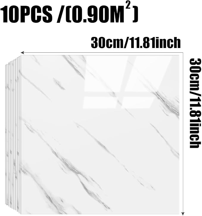 Chejiaye Shower Wall Panels Peel and Stick,Marble Wall Panels for Interior Decor,Backsplash Tile for Kitchen Showers Bathrooms Living Rooms 11.8"x11.8"in 10Pcs,White (Not Real Tile,9.7 Sq.ft) - Image 4