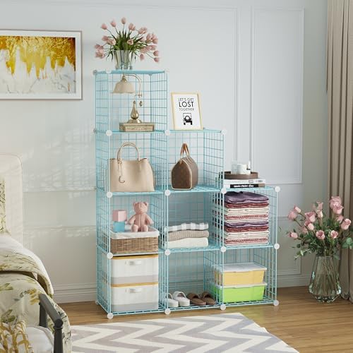 C&AHOME Wire Cube Storage, 9 - Cube Organizer Metal C Grids, Shelves, Blue - Image 2