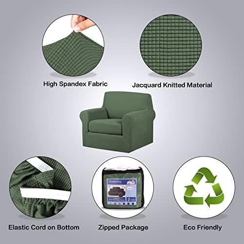 H.VERSAILTEX 2-Pieces Armchair Cover Chair Slipcovers with Arms Furniture Protector Cover Fit Armchair Width Up to 47 Inch, Jacquard Spandex Couch Covers Armchair Slipcover - Bronze Green, Chair - Image 4