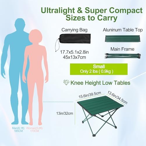 Tesouro Portable Camping Table,Folding Side Table Aluminum Top for Outdoor Cooking, Hiking, Travel, Picnic (Blackish Green-Small) - Image 3