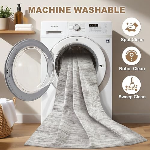 Nakagishi 5x8 Area Rugs Living Room: Washable Large Vintage Rug Neutral Non-Slip Soft Stain Resistant Indoor Carpet for Bedroom Nursery Dining Room Office Playroom - Grey-01 - Image 2