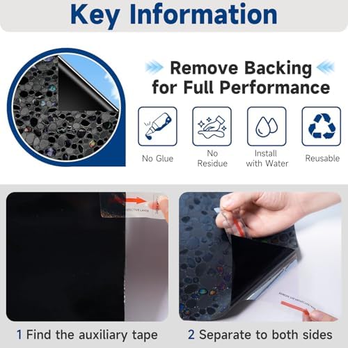 Blackout Window Film, 100% Sun Light Blocking Removable Privacy Window Cover, Stained Glass Windows Tint for Home, Static Cling Darkening Windows Stickers, Pebble-Black (35.4" x 78.7") - Image 3