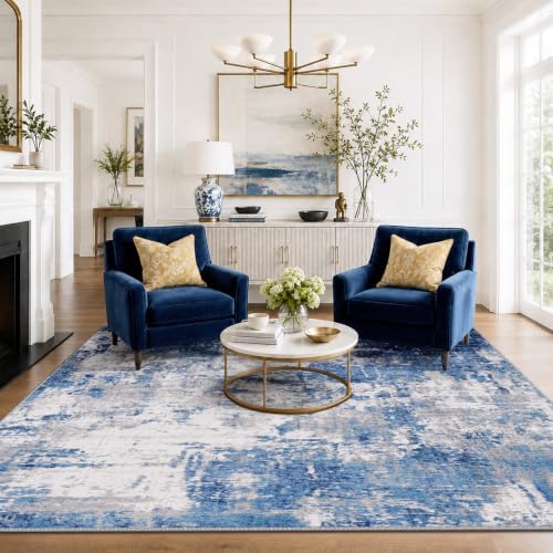 RELEANY Washable 4'x6' Abstract Area Rug for Living Room Blue Gray - Image 4