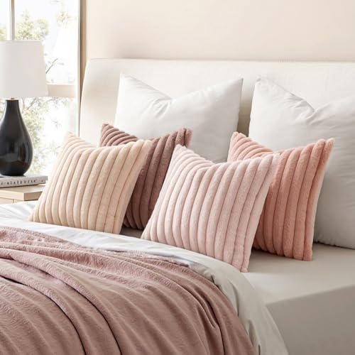 MIULEE Faux Fur Plush Decorative Throw Pillow Covers 18x18, Pink - Image 5