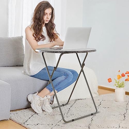 Round Folding TV Tray/TV Trays Dinner Snack Trays Table,Portable Foldable Table Small Sofa Bedside Tables with Light Weight, 17.5 x 17.5 x 26 in(Black Marble) - Image 5