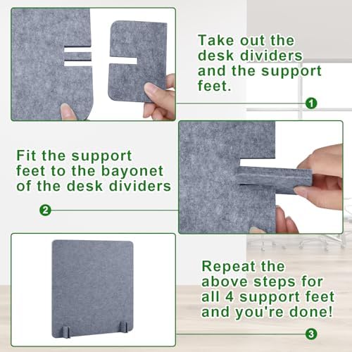 Buryeah 3 Pcs Desk Divider Desk Partition 23.6 x 47.2, 23.6 x 23.6 Stand up Freestanding Cubicle Privacy Panel Reducing Noise Visual Distraction Divider for Office Home School(Gray) - Image 3