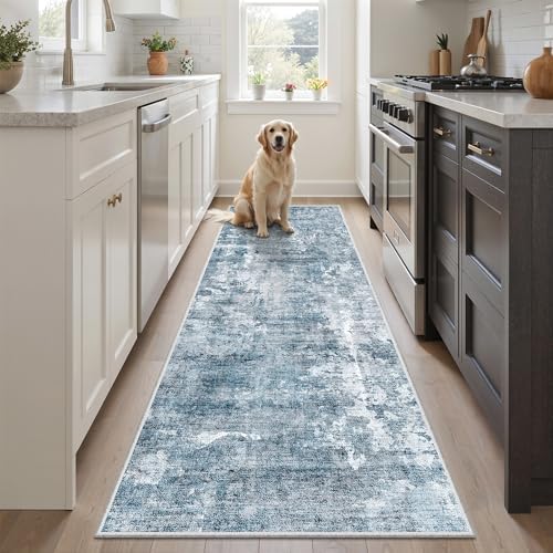 Soalmost Abstratc Runner Rug 2x6 Washable Kitchen Hallway Runners Blue/Grey by Soalmost