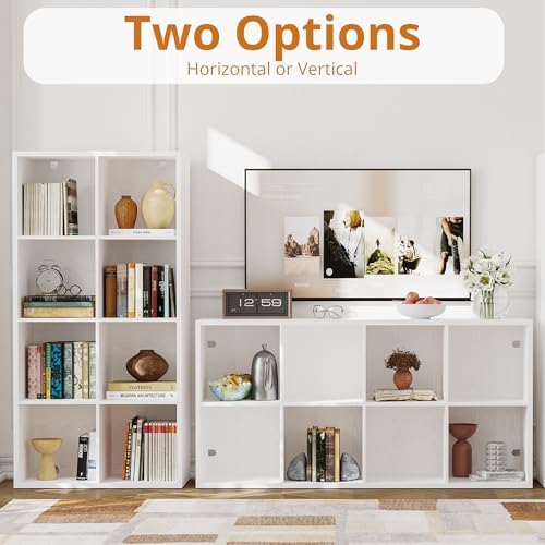 IRONCK 8-Cube Storage Organizer, Reversible Vertical Bookshelf, White - Image 5