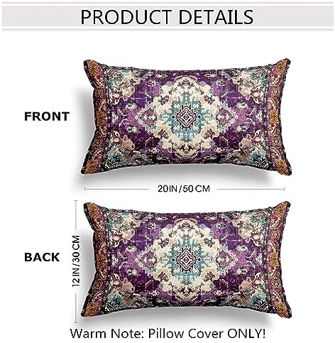 Snycler Boho Throw Pillow Covers 12x20 inch Set of 2 Boho Rug Carpet Double Sided Pattern Cotton Soft Pillow Case Cushion Cover Pillowcase for Couch Sofa Bed Decorative (Purple) - Image 2