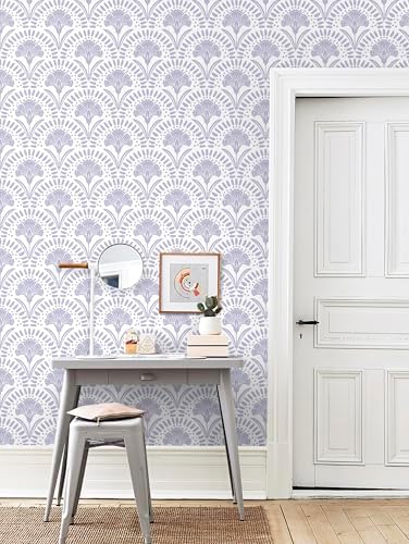 Vinjiasin Purple Floral Wallpaper Peel and Stick Wallpaper Modern Flower Contact Paper Purple/White Geometric Self Adhesive Removable Wall Paper for Bedroom Bathroom Accent Wall Vinyl Roll 17.3"x197" - Image 4