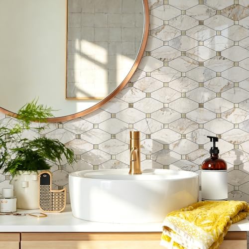 STICKGOO 1 Sheet Peel and Stick Backsplash, Glossy Pandora Marble - Image 5