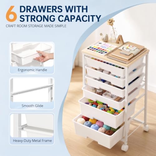 Delamu Rolling Storage Cart with 6 Drawers, Utility Craft Storage Cart - Image 3