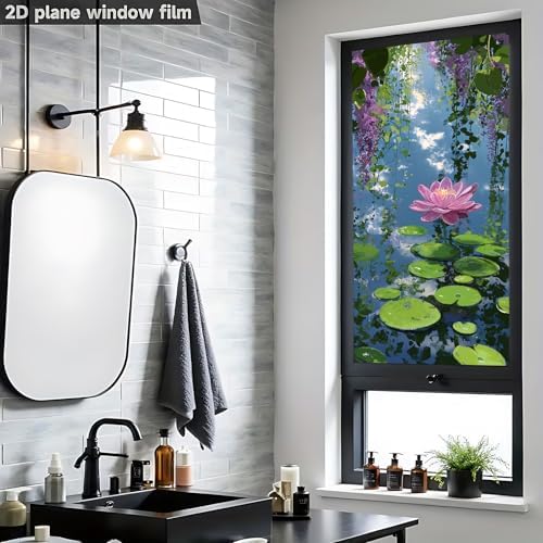 Decorative Scenic Frosted Window Film, Stained Glass Style Privacy Film, UV-Resistant Static Cling Film Suitable for Bathroom and Kitchen Glass (Lotus, 17.51x39.37 inches) - Image 7