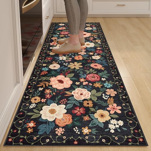 DUKINO 2x6 Runner Rug for Hallway, Washable Runner Rug Non Slip, Black by DUKINO