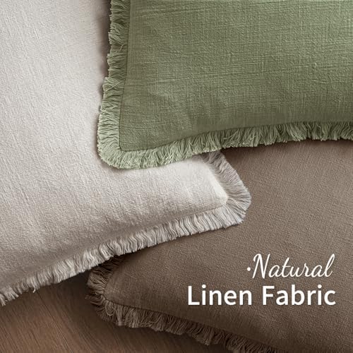 MIULEE Linen Fringe Decorative Fall Throw Pillow Covers Cocoa Brown 18x18 - Image 4