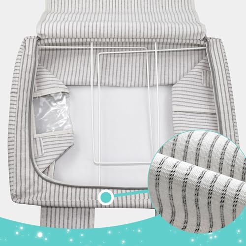 3 Pack Clothes Storage Bins, Foldable Metal Frame Storage Box with Lids,Stackable Linen Fabric Organizer Set with Carrying Handles,Zippers,and Clear Window (Grey Stripe, 66L) - Image 4