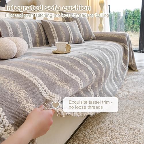 Couch Cover for Dogs Washable Sofa Cover, Sectional Couch Covers, Sofa Covers for 2 Cushion Couch, Non Slip Stripe Sofa Slipcovers Furniture Protector (Light Gray, 91 * 150) - Image 5