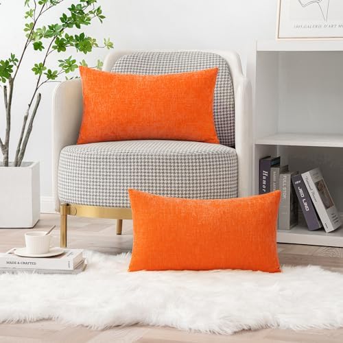 MIULEE Chenille Fall Lumbar Throw Pillow Covers Bright Orange 12x20 - Image 4