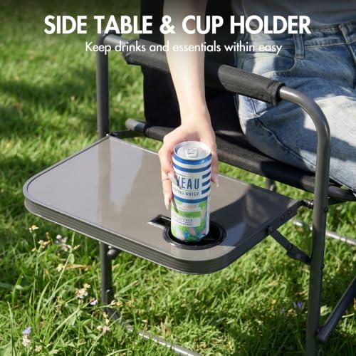 Portal Directors Chair Camping Chairs for Adults with Side Table Folding Lawn Chairs for Adults, Directors Chairs Foldable for Outdoor Chairs for Beach, Travel, Heavy Duty Supports 300LBS, Black/Grey - Image 4