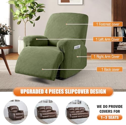 VANSOFY Oversized Stretch Recliner Chair Cover, Army Green, 1 Seater - Image 4