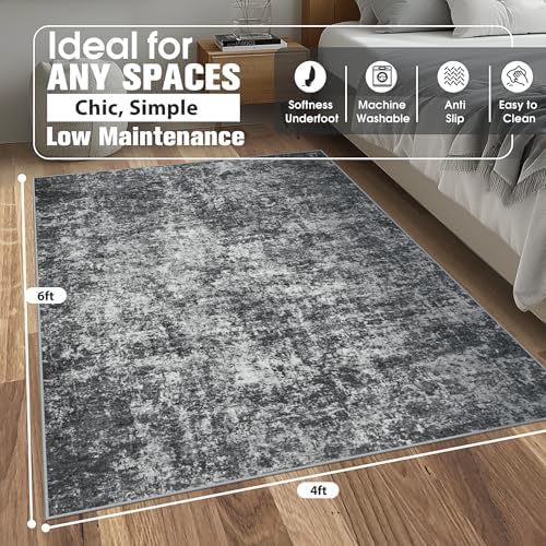 4x6 Area Rugs for Living Room Washable Bedroom Dining Room Black Grey - Image 2